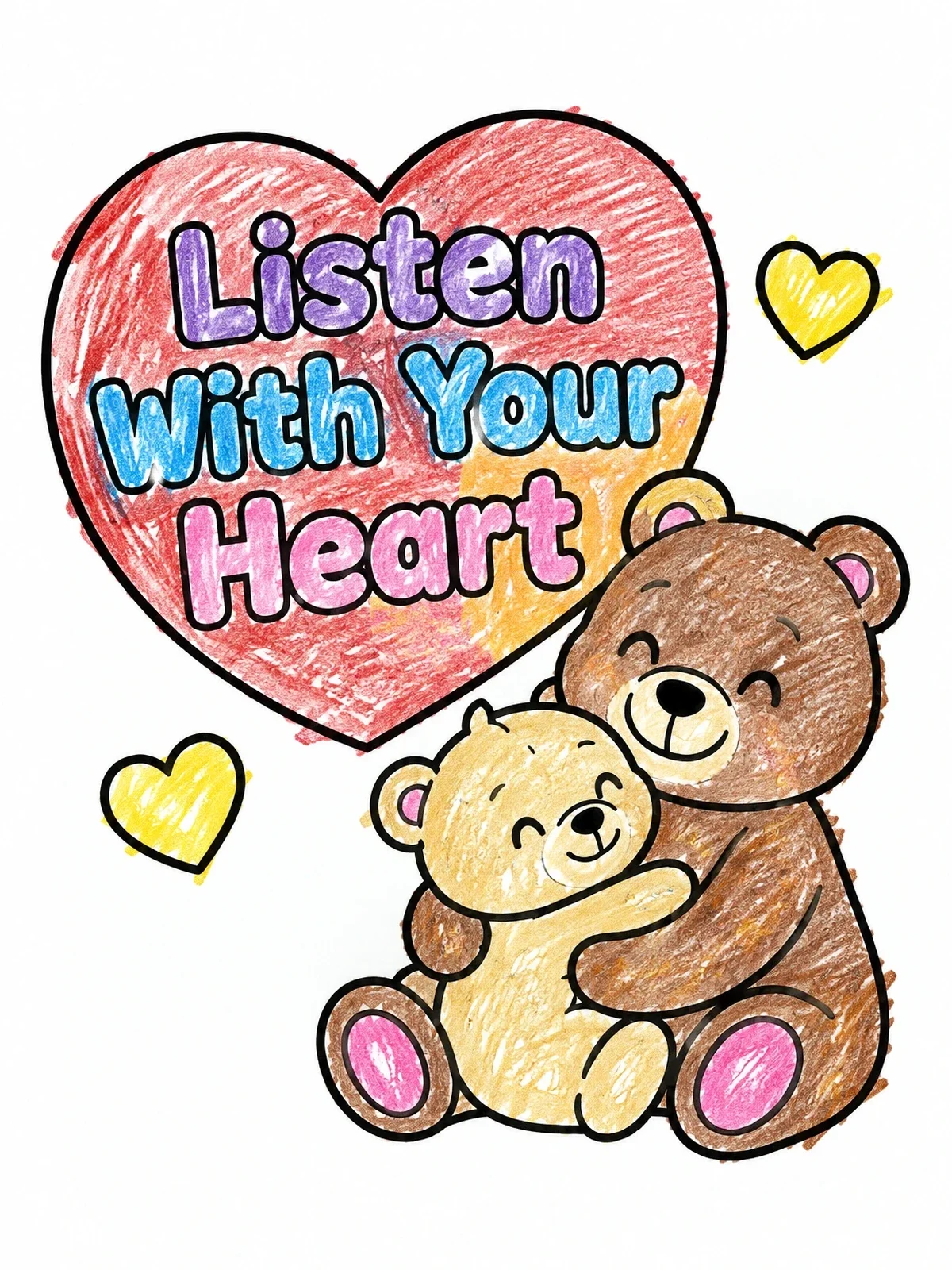 Colored example of the Cuddling Bears With Kind Message coloring page