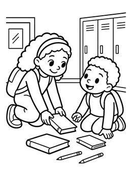 Free printable Helping A Friend At School coloring page