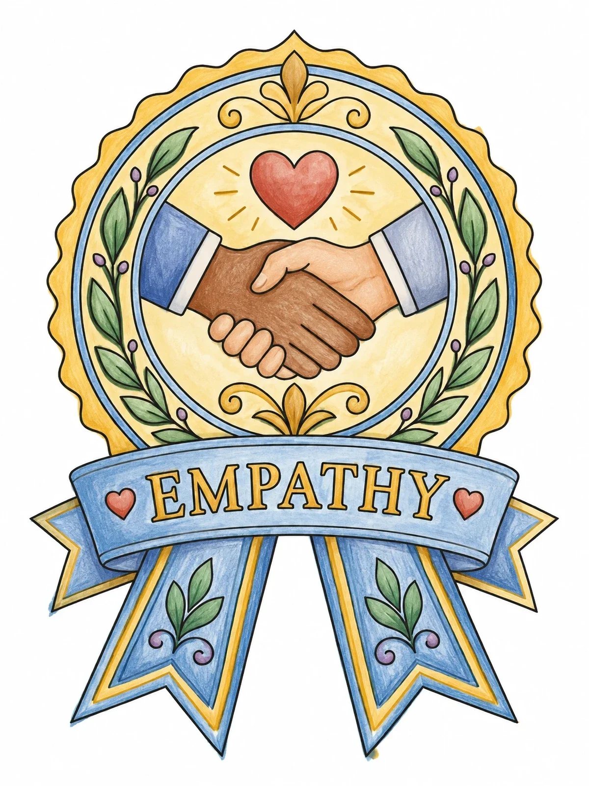 Colored example of the Empathy Ribbon Award Badge coloring page