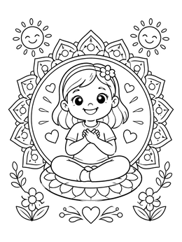 Free printable Mindful Girl With Mandala And Hearts coloring page