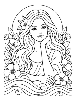 Free printable Serene Woman Surrounded By Flowers coloring page