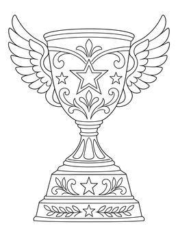 Free printable Winged Trophy Cup With Stars coloring page