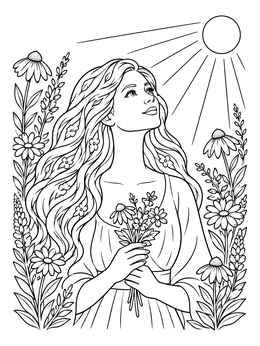 Free printable Woman Gazing At The Sun coloring page