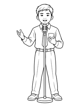Free printable Young Boy Giving Confident Speech coloring page
