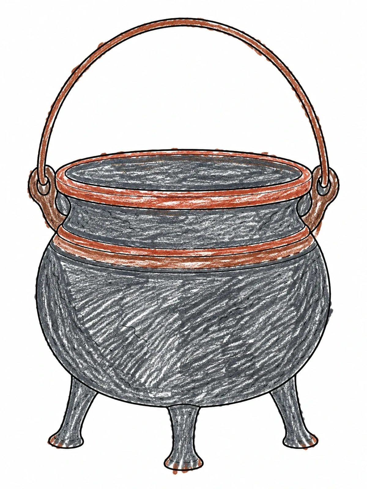 Colored example of the Empty Three Legged Cast Iron Cauldron coloring page
