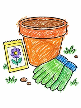 Empty Flower Pot With Gardening Gloves Coloring Page