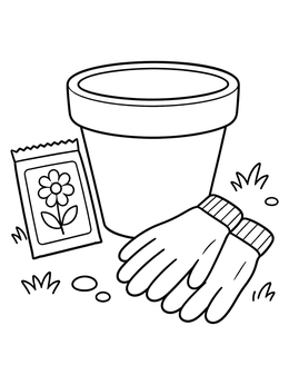 Free printable Empty Flower Pot With Gardening Gloves coloring page