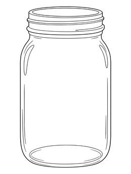 A clear empty mason jar coloring page with a threaded rim and smooth glass outlines.