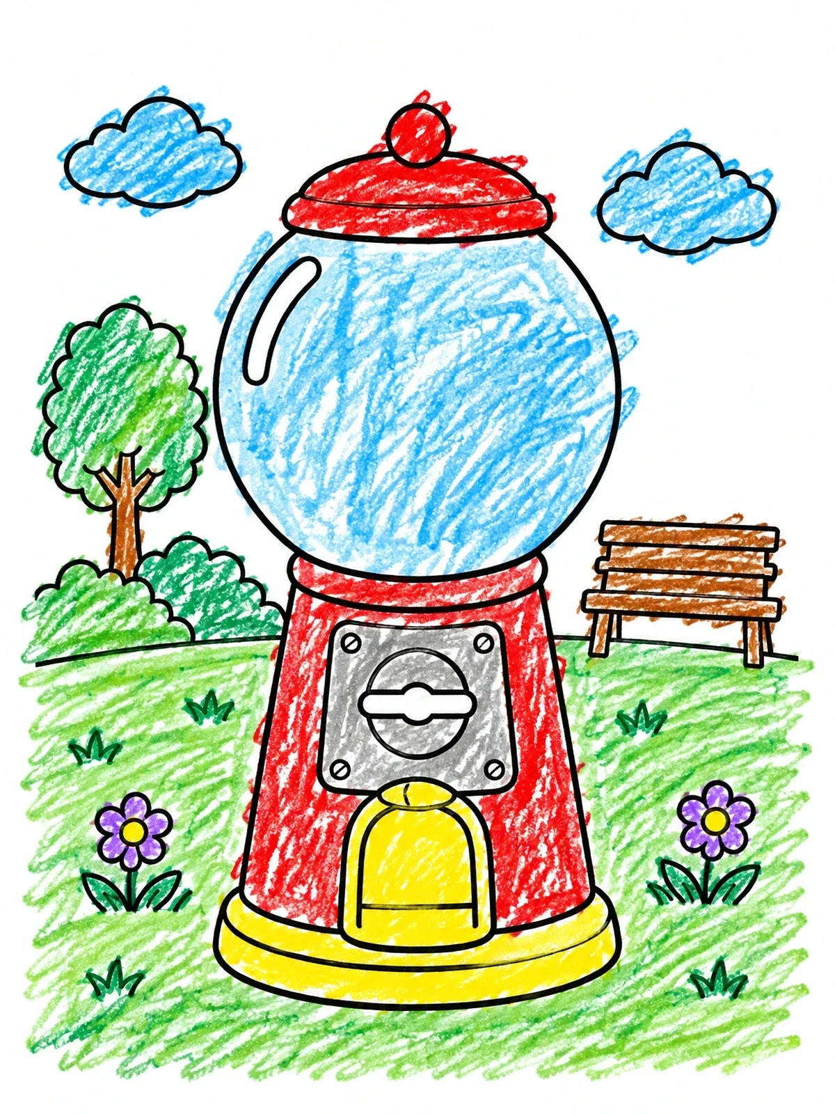 Colored example of the Empty Gumball Machine In The Park coloring page