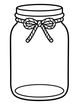 An empty glass jar with a neat twine ribbon bow on this mason jar coloring page.