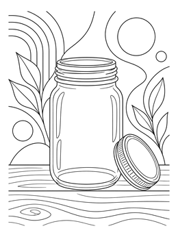 An empty glass container sits open on this rustic mason jar coloring page.