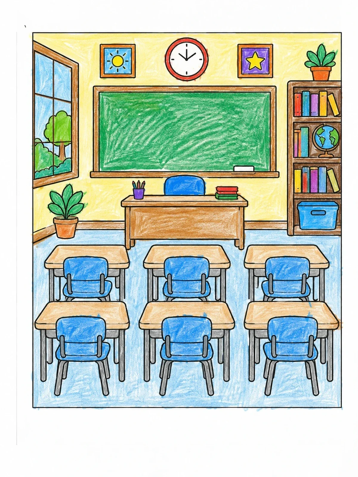 Colored example of the Empty School Classroom With Desks coloring page