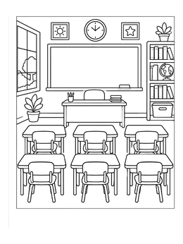 Free printable Empty School Classroom With Desks coloring page