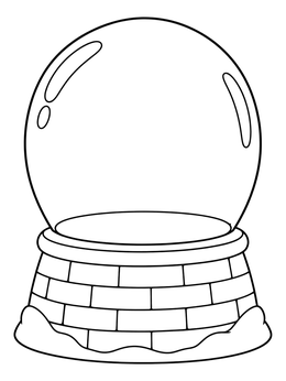 A clean empty snowglobe coloring page on a brick-patterned base with snow.