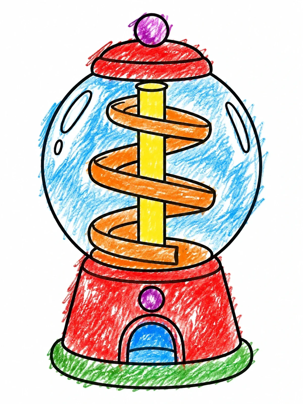 Colored example of the Empty Spiral Gumball Machine coloring page