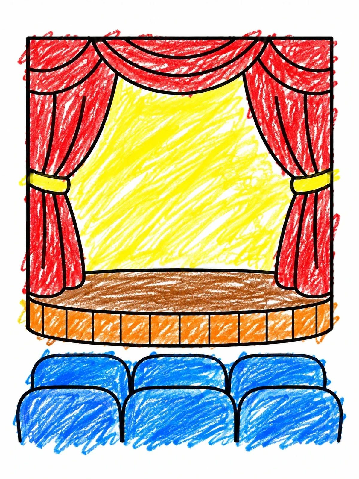 Colored example of the Empty Theatre Stage With Curtains coloring page