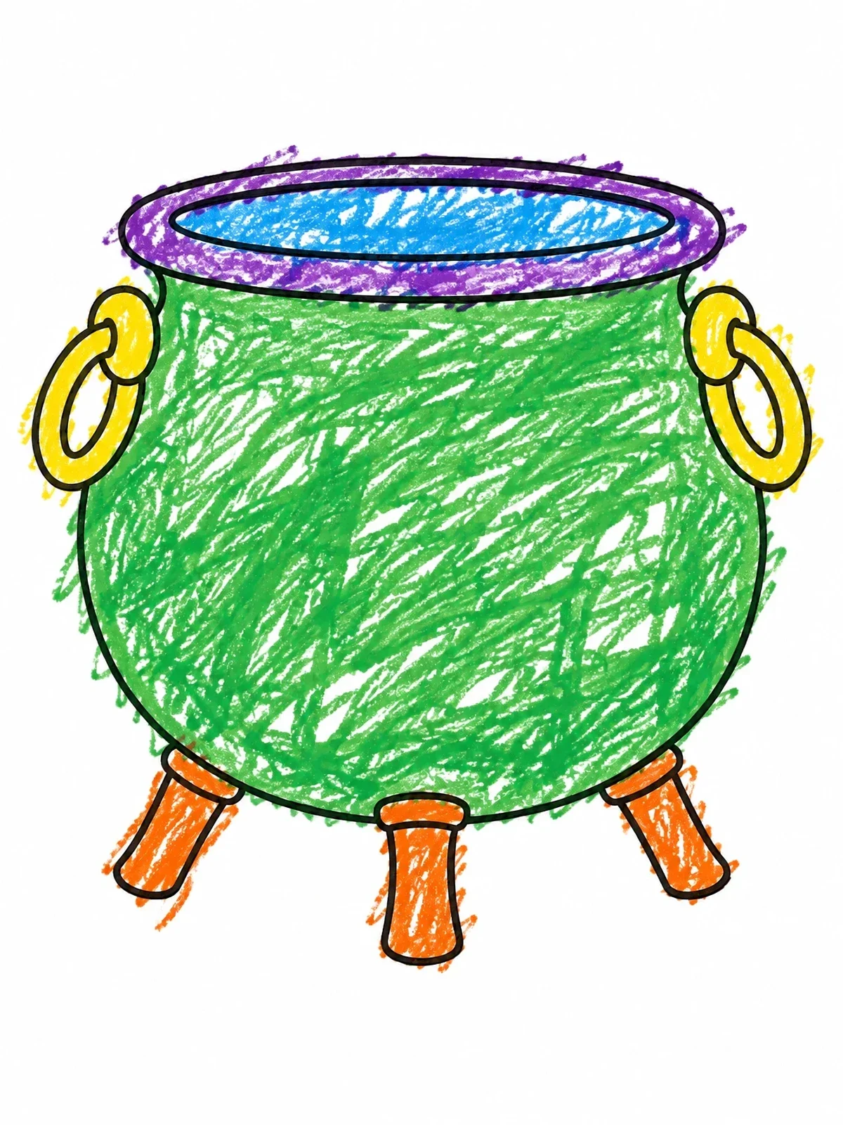 Colored example of the Empty Three Legged Magic Cauldron coloring page