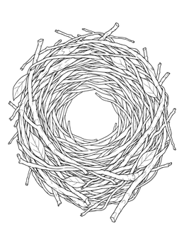 Top-down view of an empty nest in this bird nest coloring page.