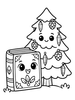 Free printable Enchanted Book And Pine Tree coloring page