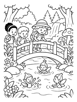 Free printable Young Explorers Watching Water Sprites coloring page