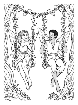 Free printable Fairies On Forest Vine Swings coloring page