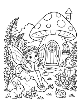 Free printable Fairy And Mushroom House coloring page