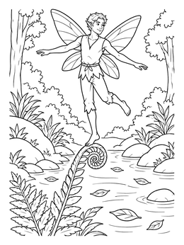 Free printable Fairy Balancing On A Fern coloring page