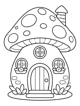 Free printable Cozy Mushroom Cottage coloring page