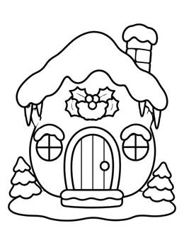 Free printable Cozy Winter Fairy Cottage coloring page