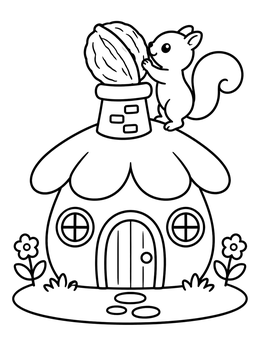 Free printable Squirrel On Fairy House Chimney coloring page