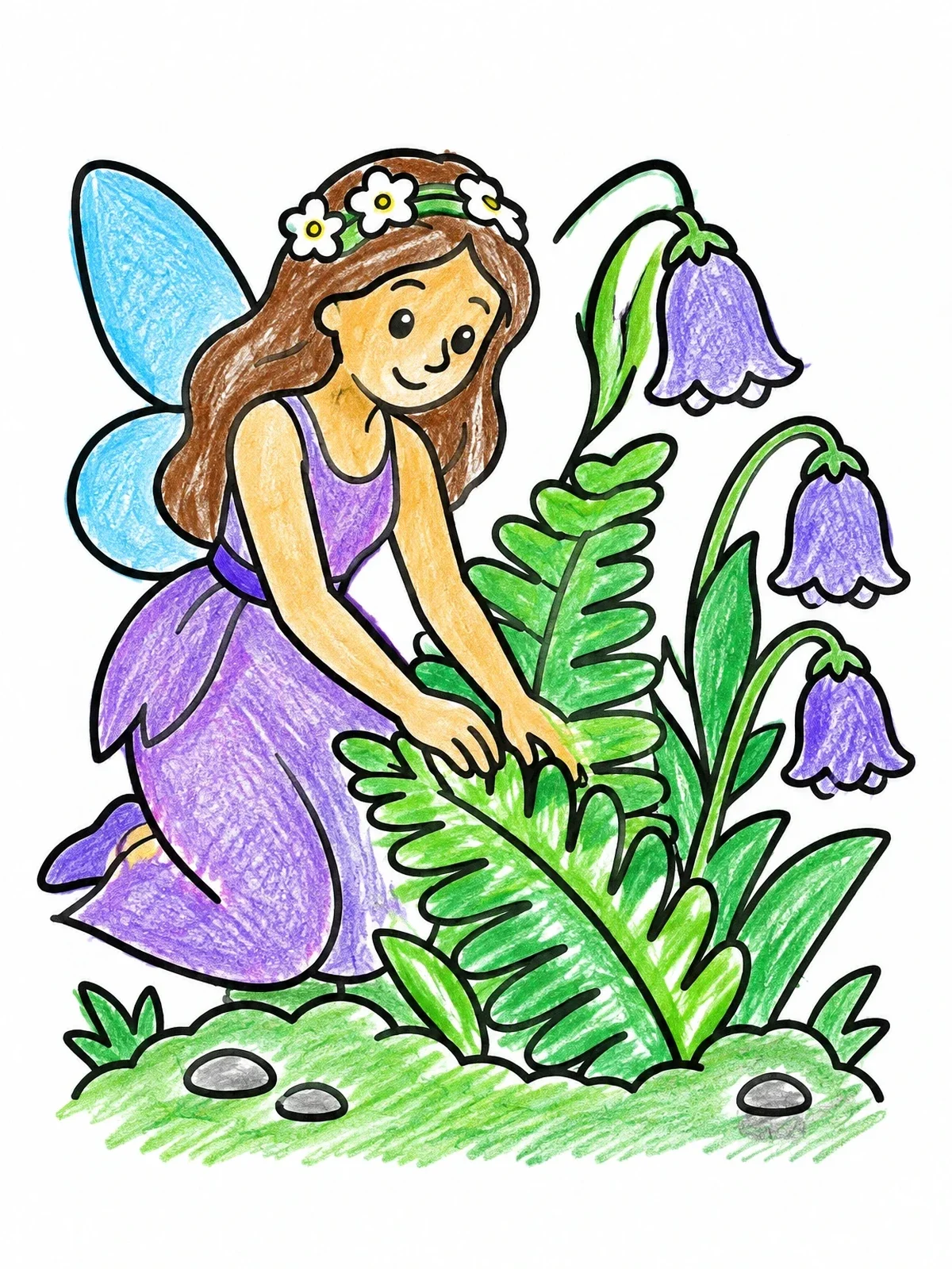 Colored example of the Garden Fairy With Forest Plants coloring page