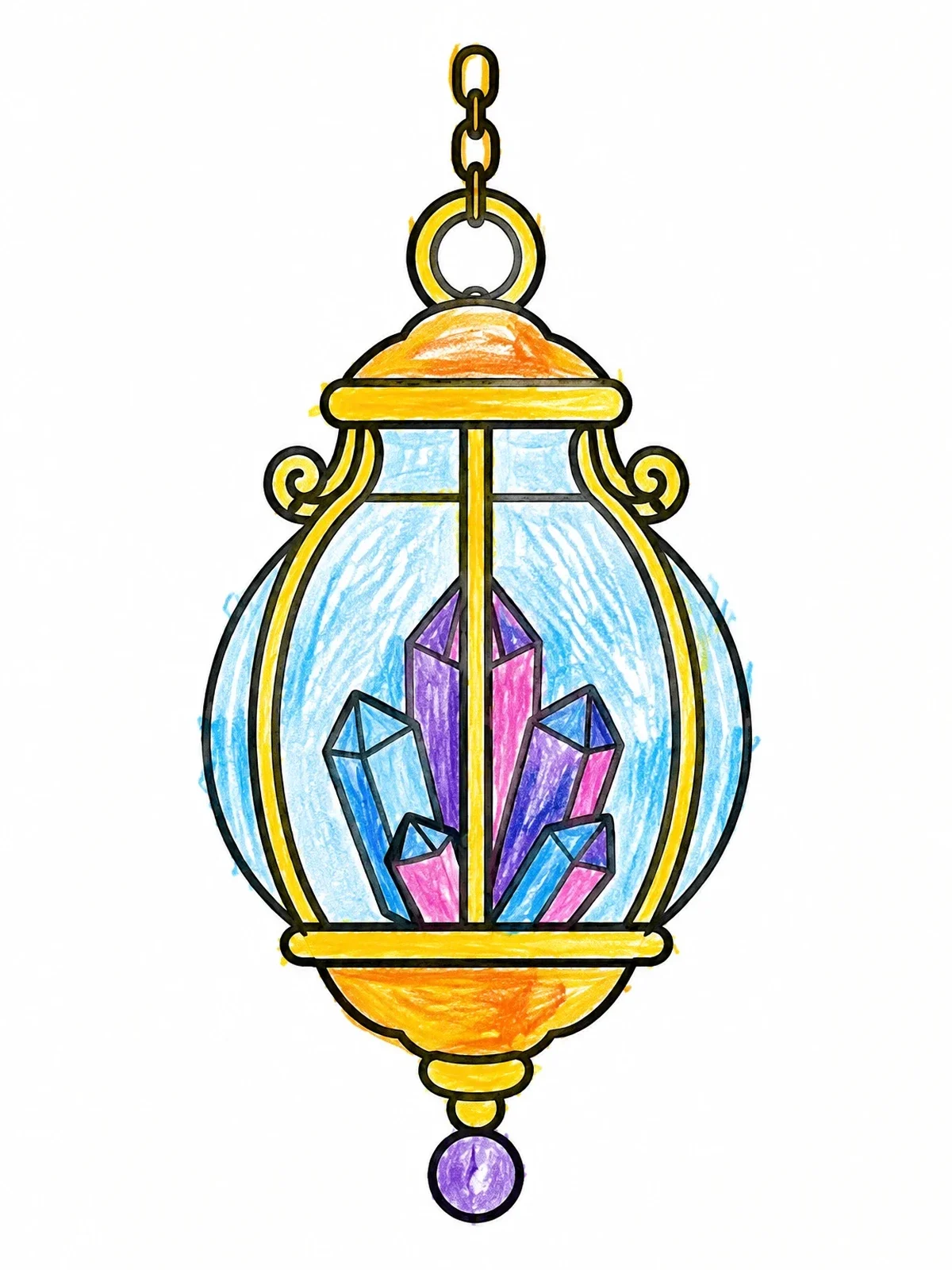Colored example of the Hanging Crystal Forest Lantern coloring page
