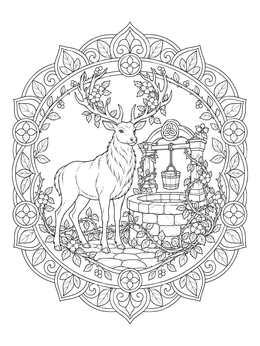 Free printable Majestic Stag By Stone Wishing Well coloring page