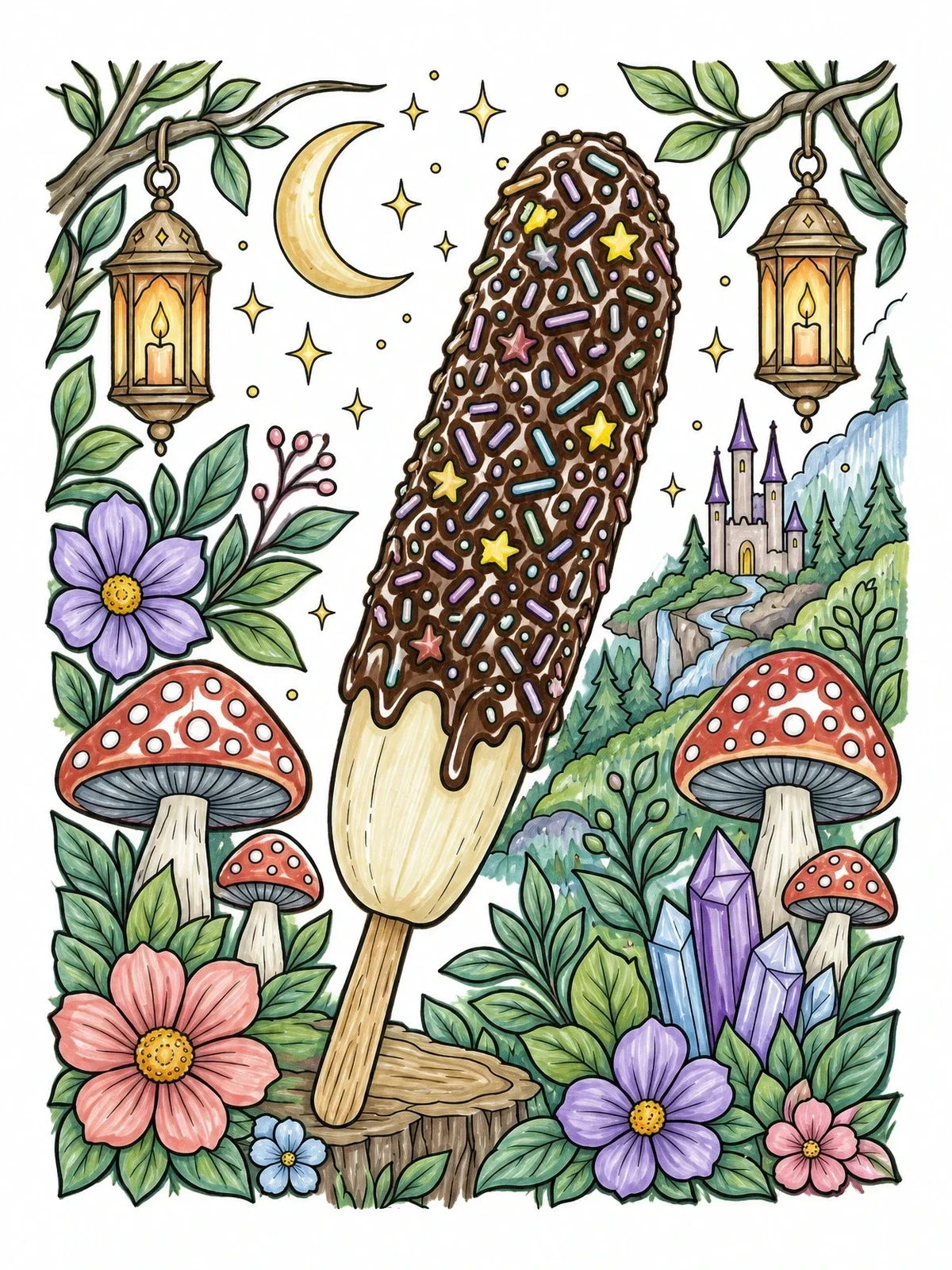 Colored example of the Enchanted Frozen Banana Treat coloring page