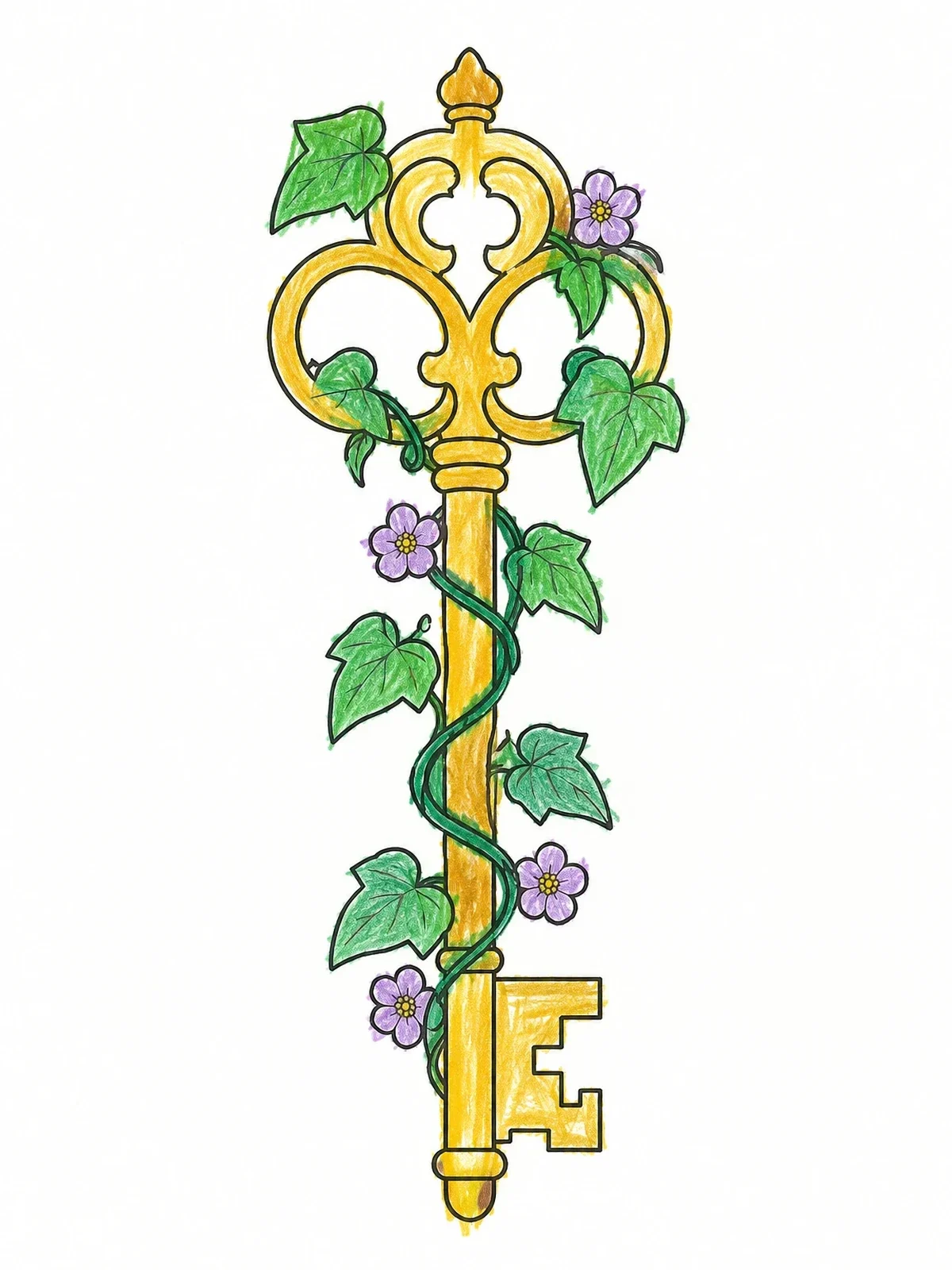 Colored example of the Enchanted Key With Ivy Vines coloring page