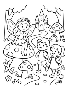 Free printable Children Meeting A Forest Fairy coloring page