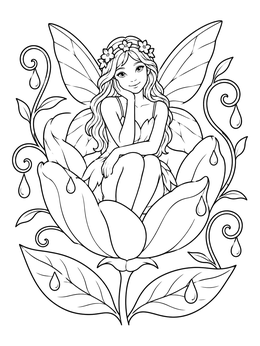 Free printable Fairy Sitting In A Blossom coloring page
