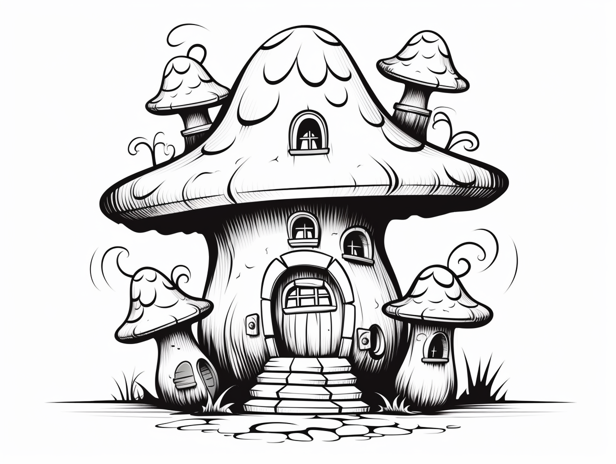 Enchanting Mushroom House Coloring Sheet - Coloring Page