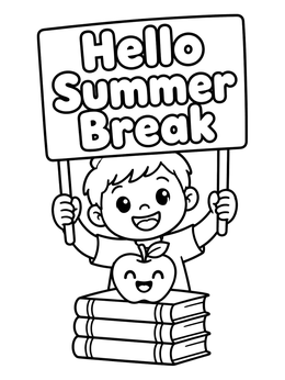 Free printable Boy Celebrating Summer Break With Sign coloring page