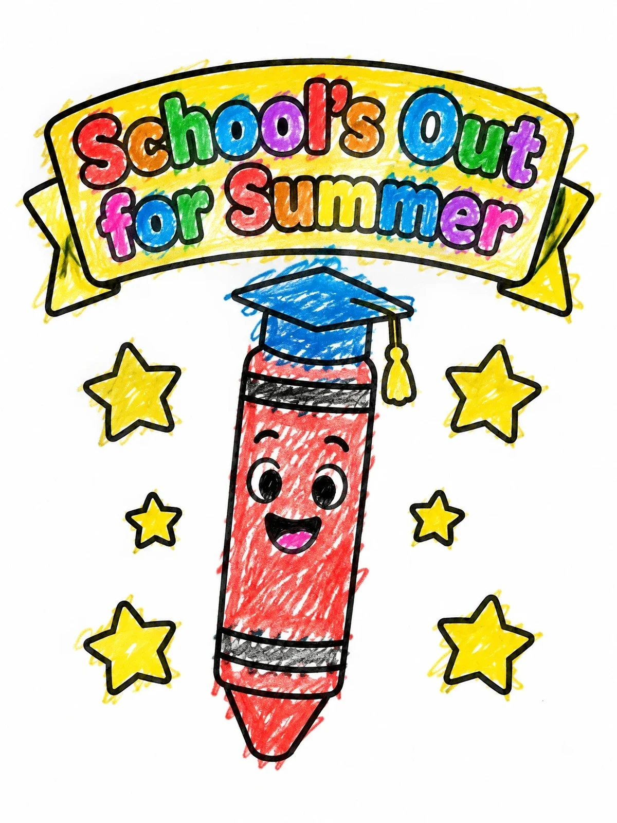 Colored example of the Graduation Crayon For Summer Break coloring page