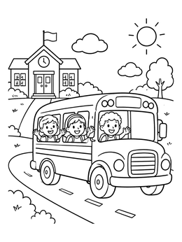Free printable Happy Kids On The School Bus coloring page