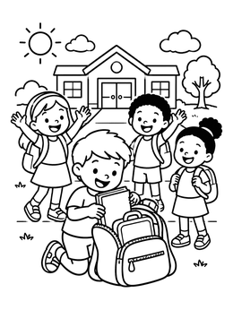 Free printable Happy Students On School Yard coloring page