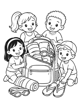 Free printable Kids Packing Backpack For Summer coloring page