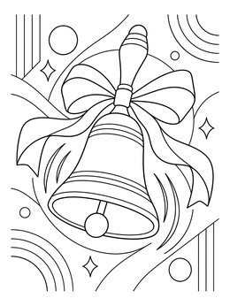 An end of school coloring page featuring a ringing hand bell decorated with a large ribbon bow.