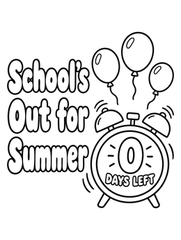 Free printable School Out Alarm Clock And Balloons coloring page