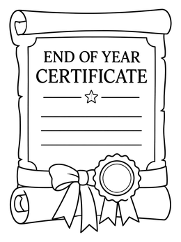 An end of school coloring page featuring a rolled certificate scroll with ribbon and seal.