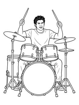 Free printable Energetic Drummer At Drum Kit coloring page