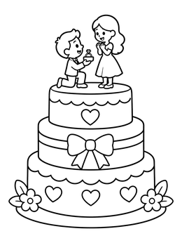 Free printable Engagement Cake With Figurine Couple coloring page