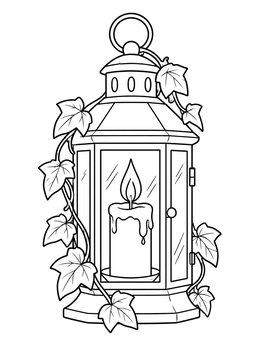 Free printable Decorative Candle Lantern With Ivy coloring page