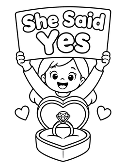 Free printable She Said Yes Ring Surprise coloring page
